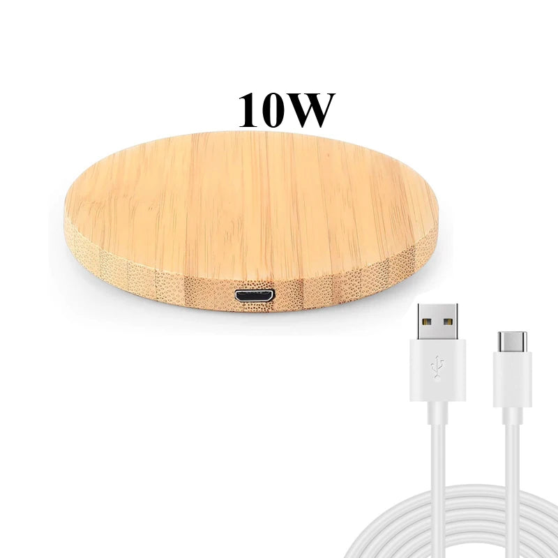 Cargador Inalámbrico Ecológico de Carga Rápida - Bambú 15W Qi USB-C